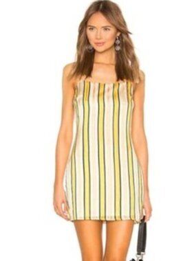 NWOT Superdown Revolve Stripe Sheath Dress Metallic Yellow Pink size small